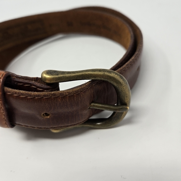 EDDIE BAUER BROWN LEATHER BELT BRASS BUCKLE TWISTED STITCHES MEN SIZE 36 WESTERN - Picture 14 of 15